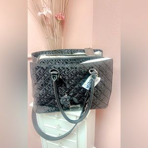 New Guess Designer Black Leather Print, Large Sized with Inside Leopard Print